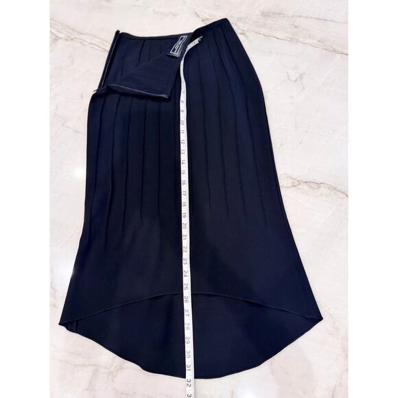 Richard Tyler Couture Black Pintuck Asymmetrical Wool Blend Midi Skirt Size 6 - Picture 6 of 8